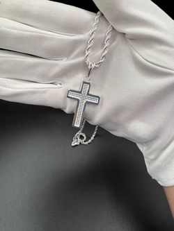 Silver Cross Pendant Rope Chain Necklace