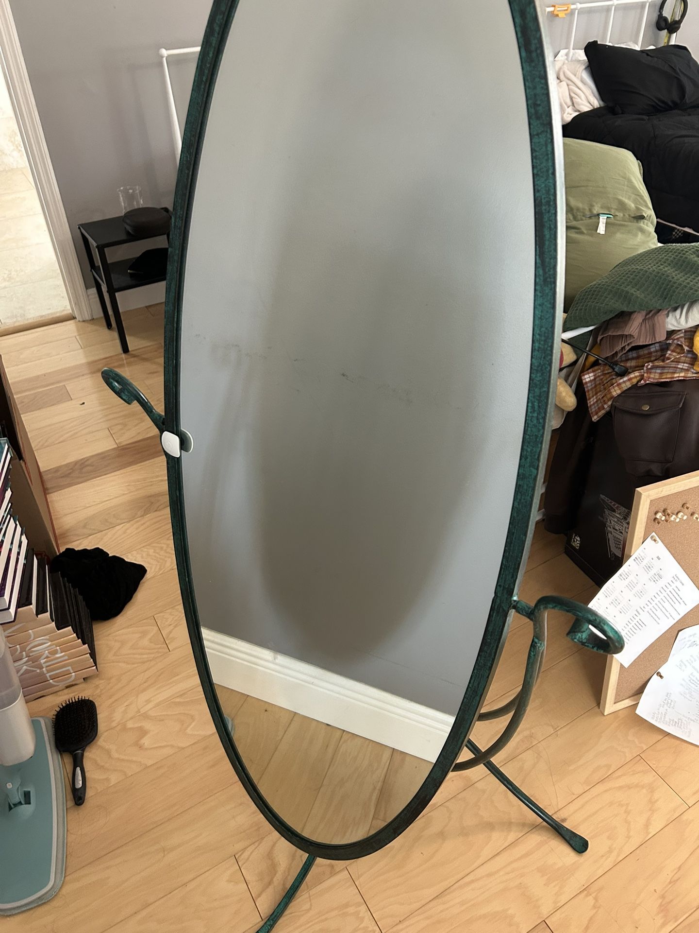 Beautiful Emerald Green Antique Standing Mirror