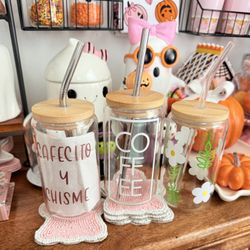 Glass Cups With Bamboo Lids