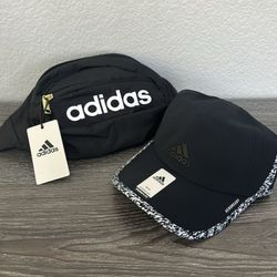 Women's Adidas Combo Pack Black Waist Bag and Adjustable Black Aeroready Hat