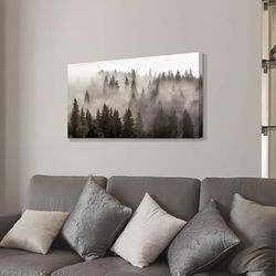Foggy Forest Canvas Wall Art: Landscape Mountain Artwork Photographic Print Pictures (40" W x 20" H,