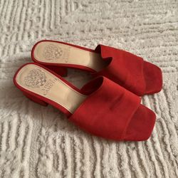Vince Camuto Red Suede Mule Heels Square Toe Block Heel Slip On Size 7.5
