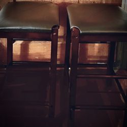 WOOD WITH FAUX LEATHER SEAT STOOLS