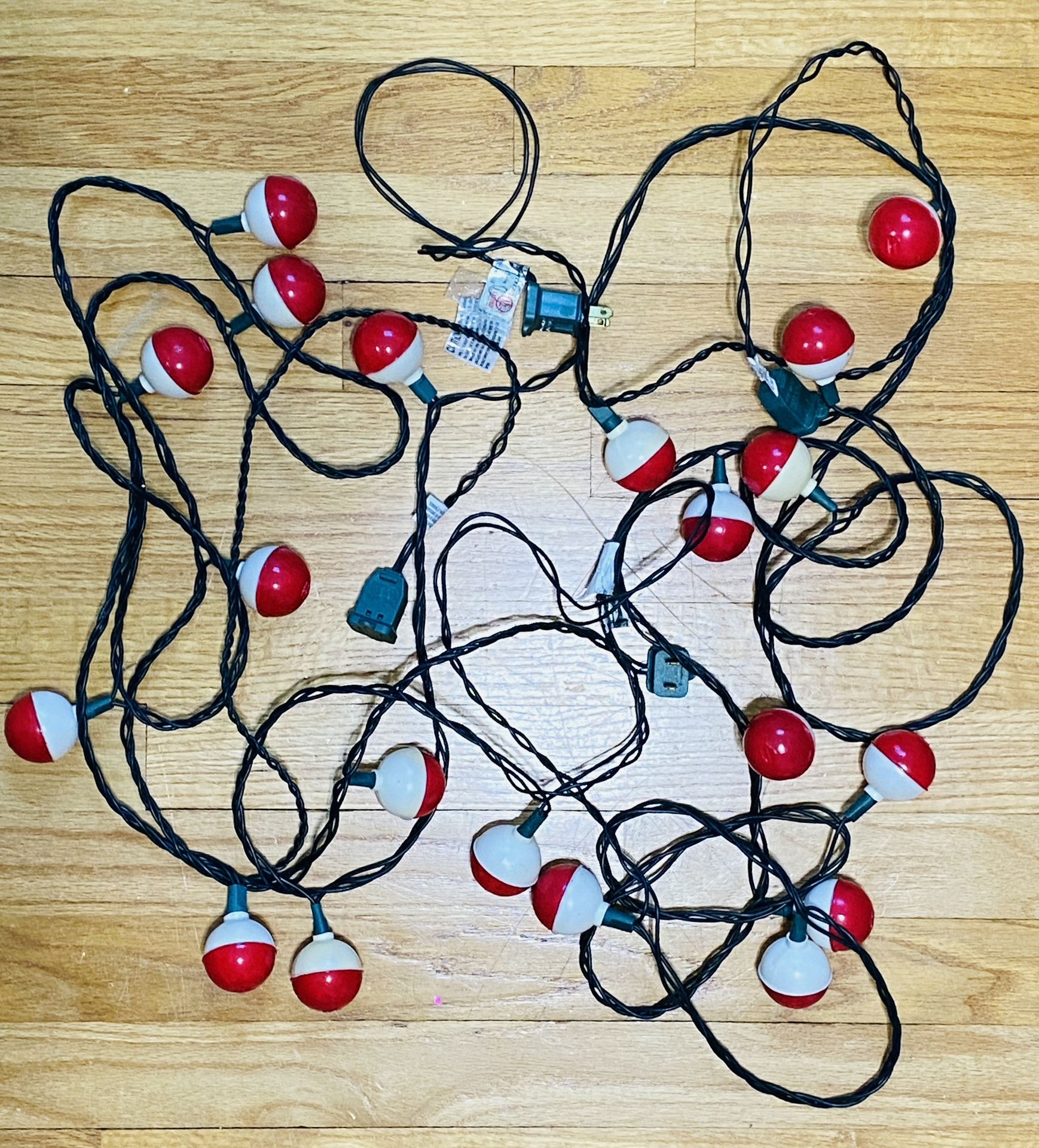 2 Light Strands Fishing Bobbers Red White Green Wire In/Outdoor Cabin Mancave