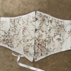Romantic Floral Lace-Up Corset Belt – Cottagecore Waist Cincher (Size Small)