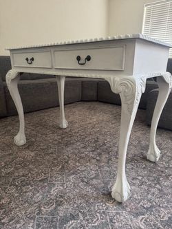 White Carved Wood Console Table with Drawers