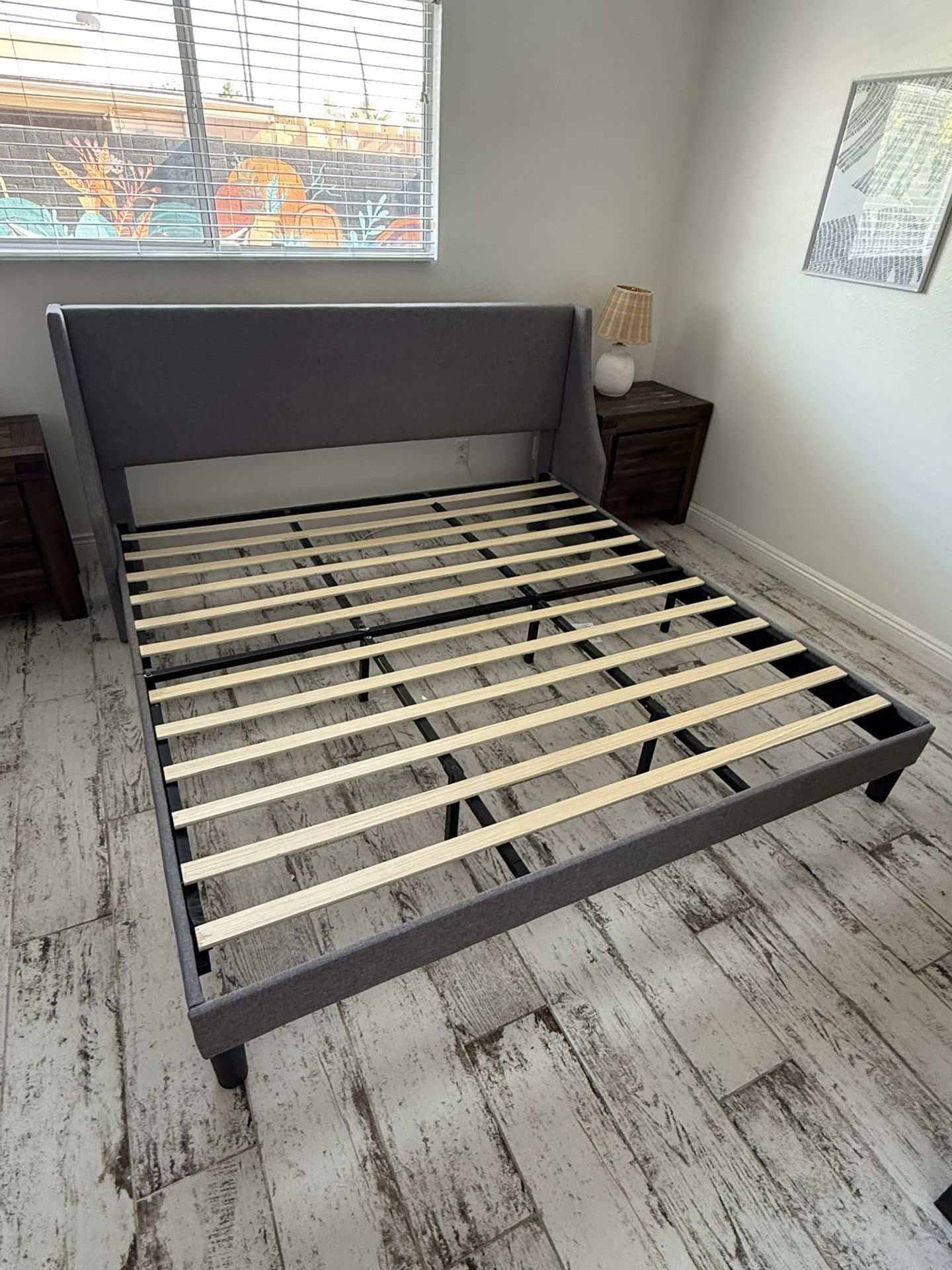 King Upholstered Bed Frame Gray