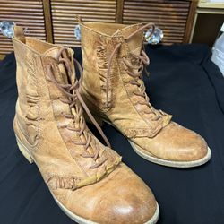 Anthropologie BROWN fringed LEATHER Booties Ankle Boots