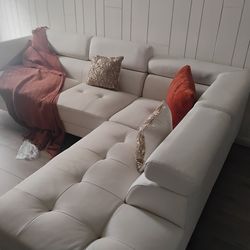 White Sectional Orange Couch 2 White Chais  Coffe Tables