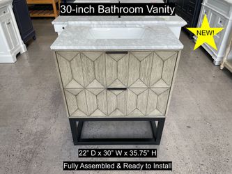 Brand New In-Box 30" Bathroom Vanity with Carrara Marble Countertop & Solid Wood & Plywood Cabinet #3593