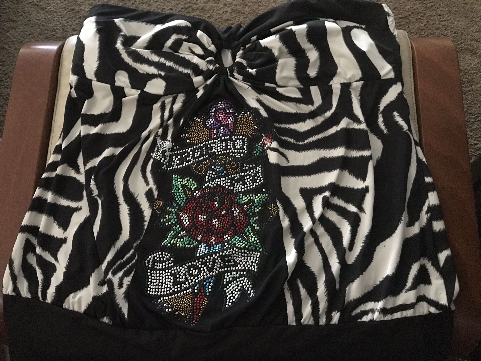 Ed Hardy Plus Size Halter/tube Top-zebra 3x