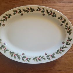 Vintage Holly Berry Christmas Serving Platter
