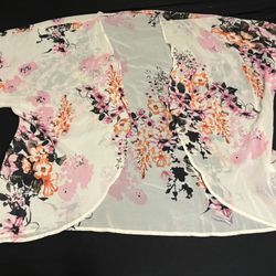 BOHO CHIC Sheer Cover Up Kimono Cardigan Size XL Floral