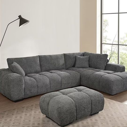 Grey Lien Sofa Sectional With Ottoman 🔥buy Now pay Later