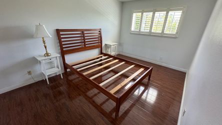 Queen Wood Bed Frame with Slatted Headboard
