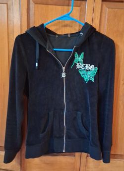 WOMENS BCBGMAXAZRIA BLACK AND GREEN VELVET HOODIE!