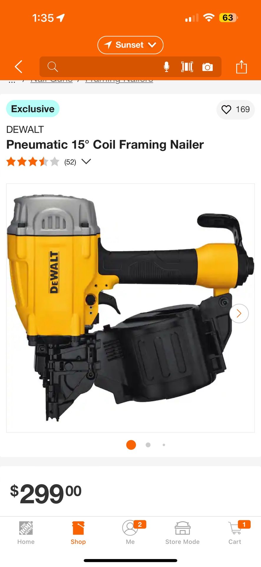 Dewalt Gun Pneumatic 15 Coil Framing Nailer