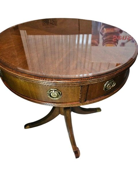 Antique Wood End Table With Glass Top