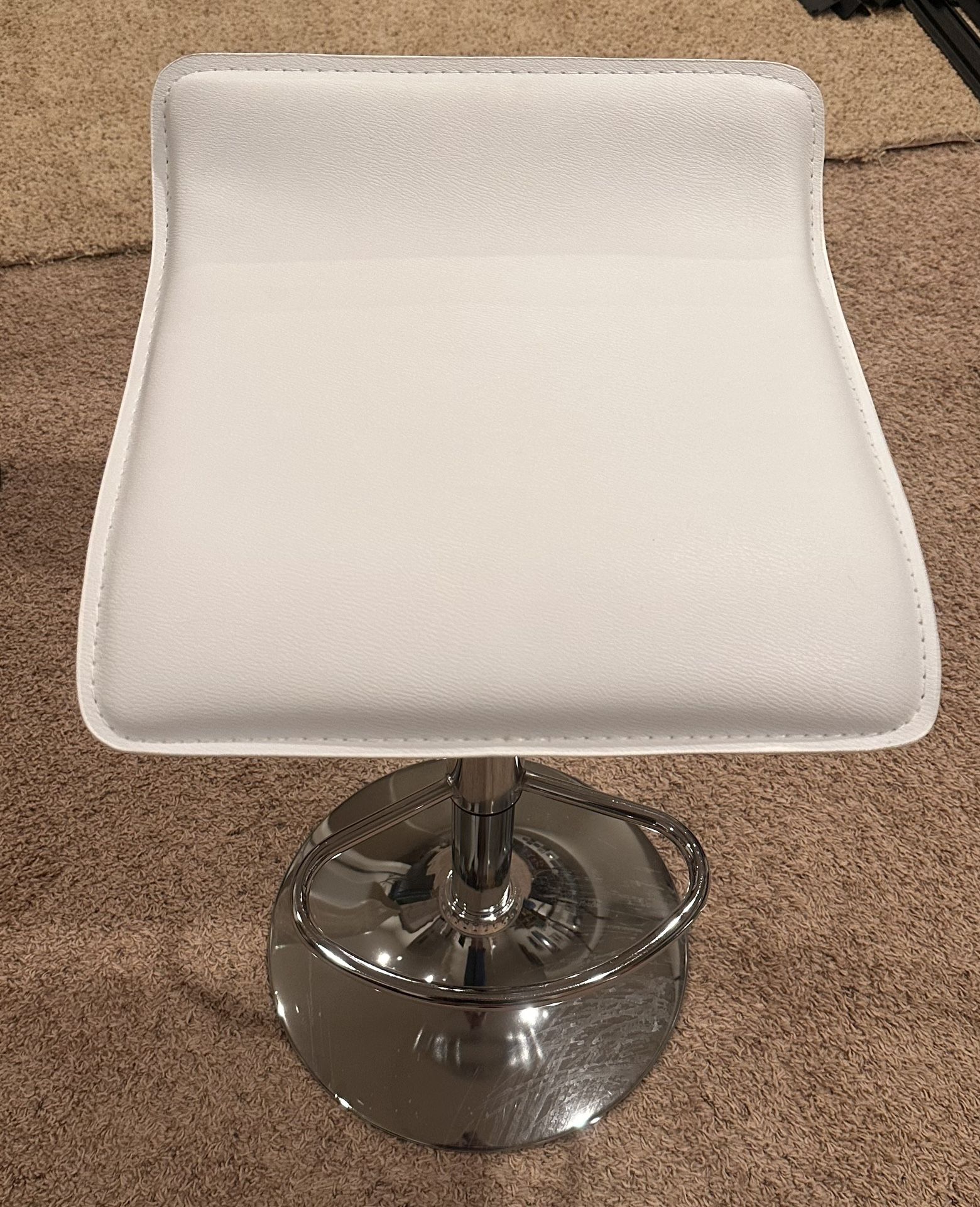 Set Of 4 - Adjustable White Leather Stools