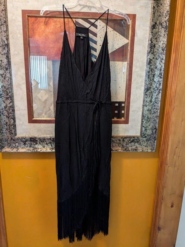 Honey Punch Black Fringe Wrap Dress