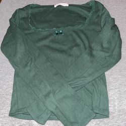 Green Long Sleeve Crop Top 
