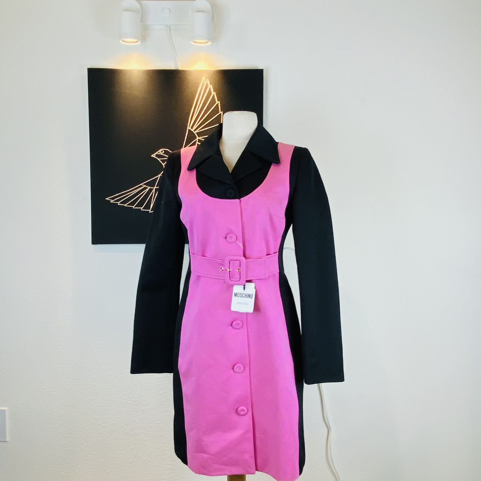 Moschino Pink Belted Trench Button Coat Jacket Sz 42 US 8 US$2900