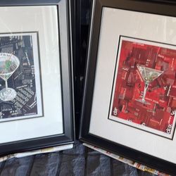Martini Glasses Framed Pictures-Signed 
