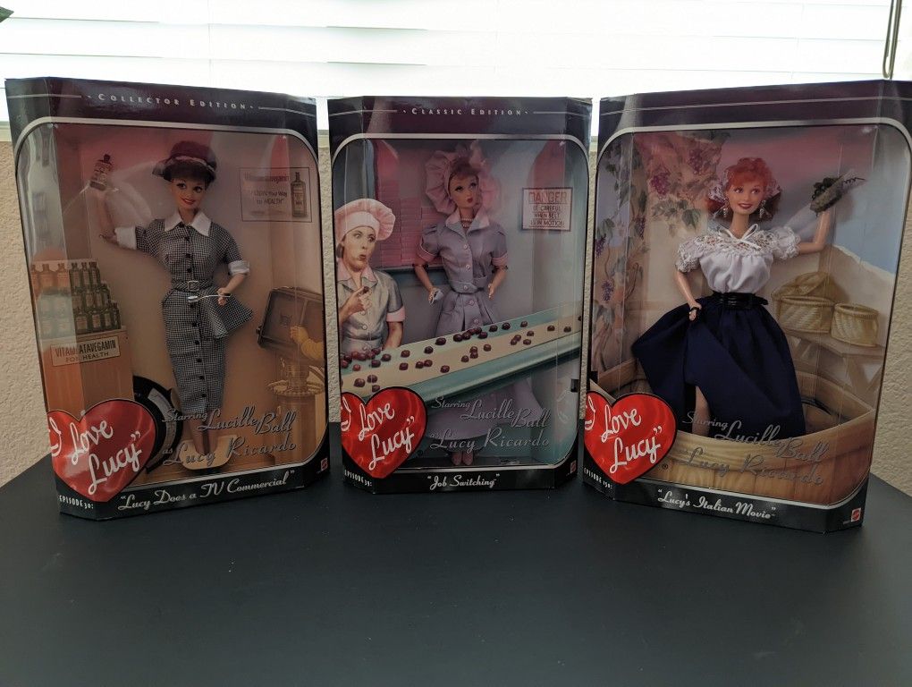 3 Mattel I Love Lucy Barbie Dolls