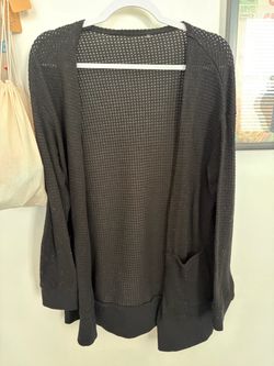 Black Waffle Knit Open Front Cardigan