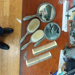 Lote 6 Pzas Silver Plated 2 Mirror.2 Comb.2 Hairbrush 