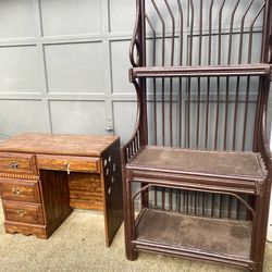 Free Vintage Ratan Bakers Rack and Student Desk