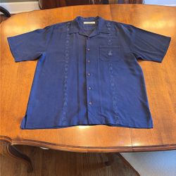 Tommy Bahama 100% Silk Hawaiian Shirt Blue Tropical Camp Shirt Men’s Large