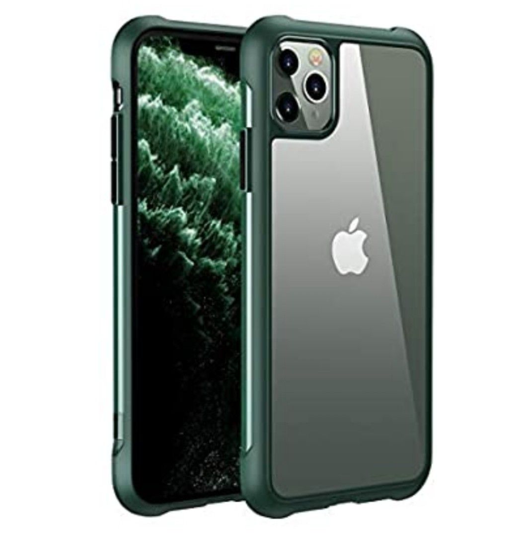 iPhone 11Pro, Green case with Clear back skin
