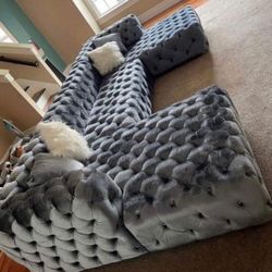 Grey Velvet Sofa Sectional 🔥buy Now Pay Later 