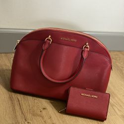 Michael Kors Leather Bag and Wallet (Red)- Both for $65 Bag - Used once Wallet - New 
