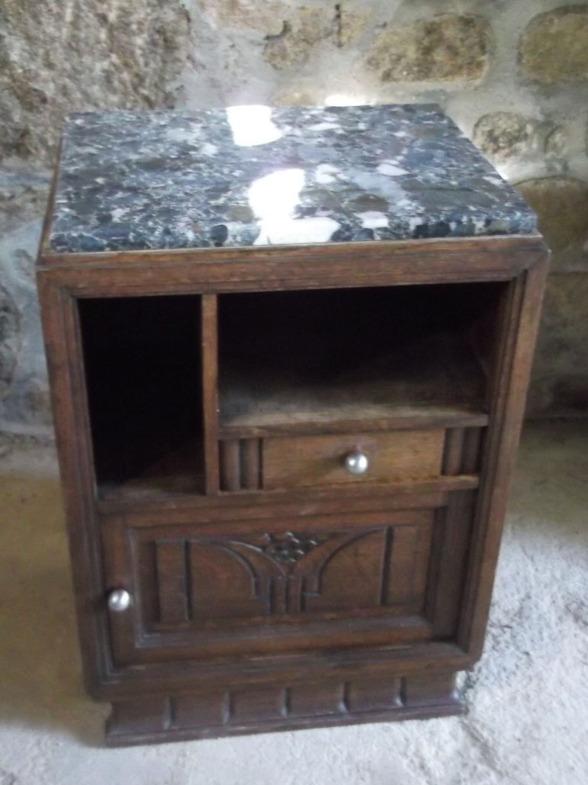 French bedside table with marble top From Normandy, France