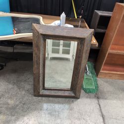 Ross-Brown Textured Wood Rectangular Mirror with Decorative Studs