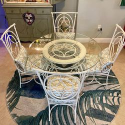 45” Glass Top And Wrought Iron Table And Chairs