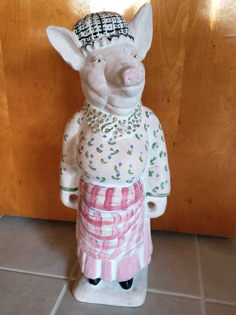 Art Cast CHEF PIG Painted Plaster Sculpter/ Statue 24" tall ☆ Oak Lawn 