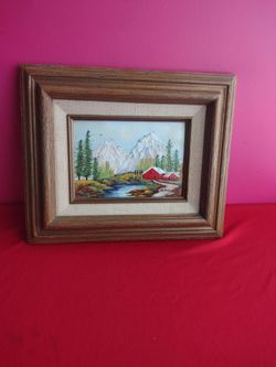 Vtg. Original enamel on copper ALPINE CABIN signed by W.PENNY