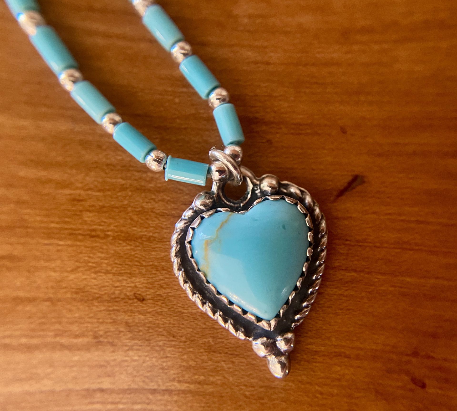 Southwestern Style 5 Star Liquid Silver and Heart Turquoise Necklace