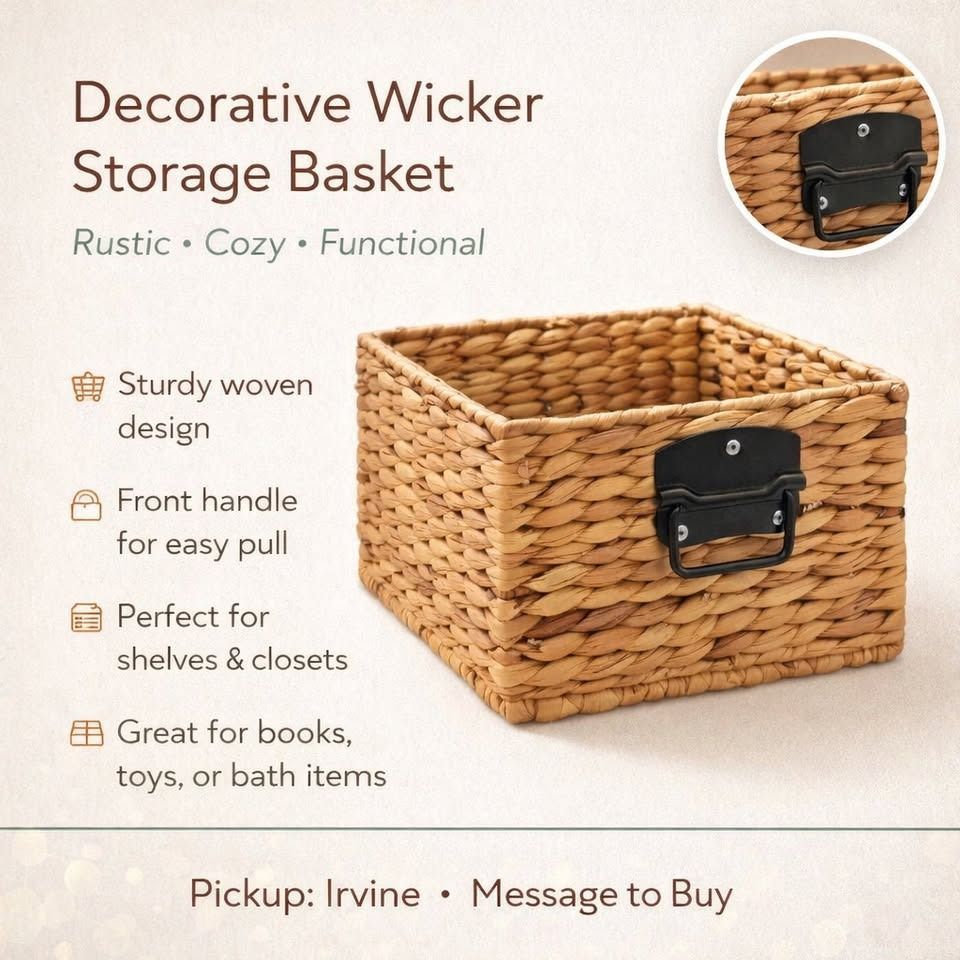 🧺✨ Decorative Wicker Storage Basket 🧺✨ Rustic & Stylish Organizer