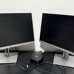 Home Office Set Up - Two HP Monitors, Docking Station, Keyboard, Mouse
