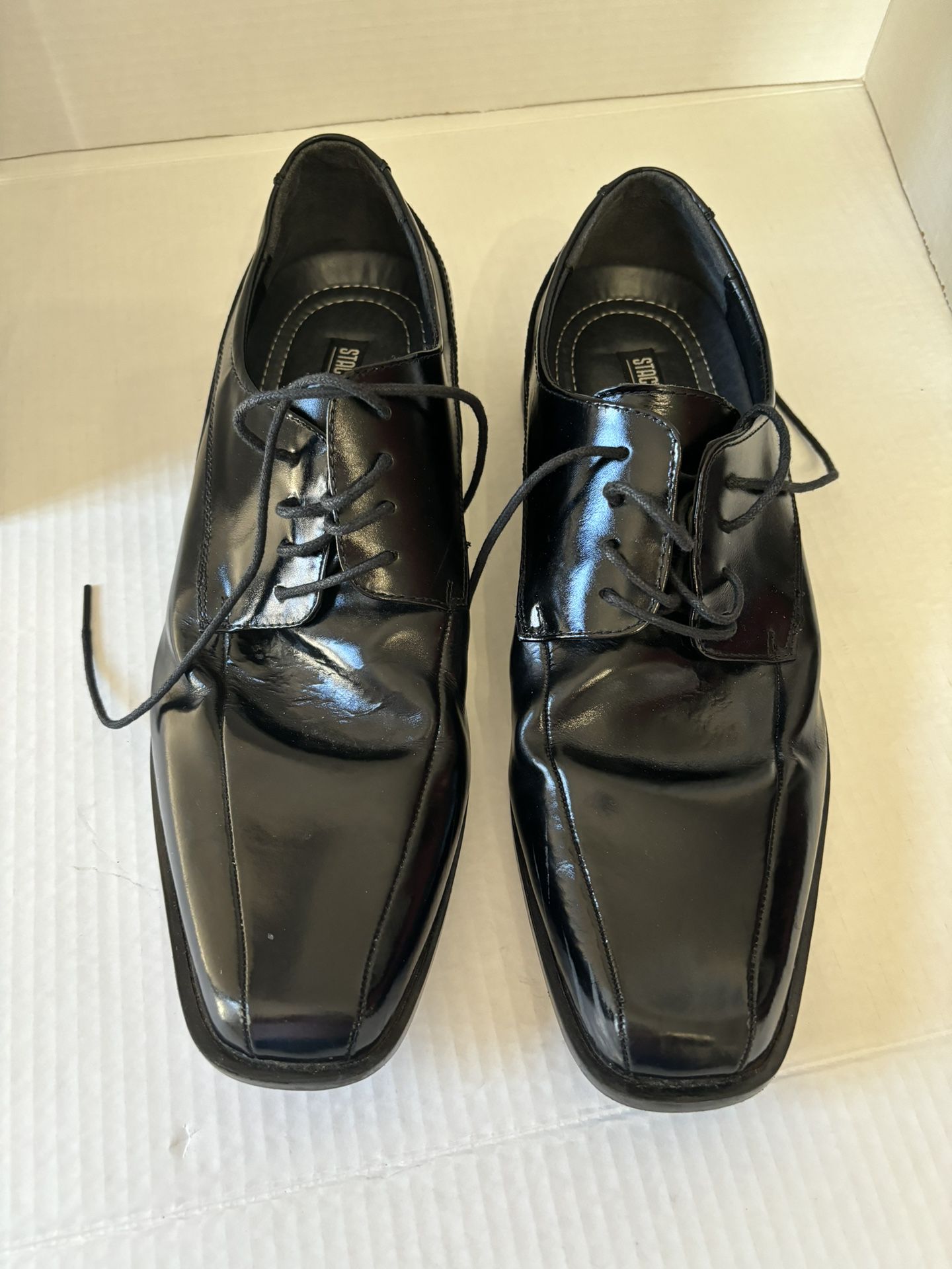 Mens Dress Shoes 10.5M Black Leather Derby Oxford Square Toe Lace Up Stacy Adams