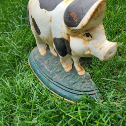 CAST IRON COLD PAINTED PIG DOOR STOP French COUNTRY Farmhouse KITCHEN decor RARE VINTAGE