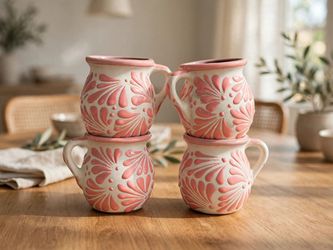 Pink Mugs with Floral Pattern