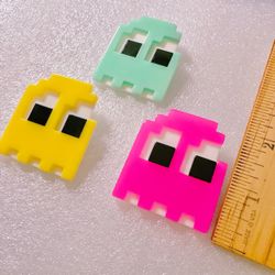 Large Neon Acrylic Pac-man Ghost brooch badges.