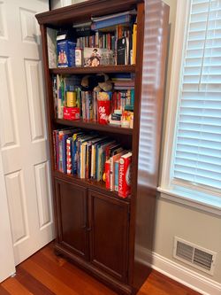 Dark Cherry Wood Bookcase with Cabinet