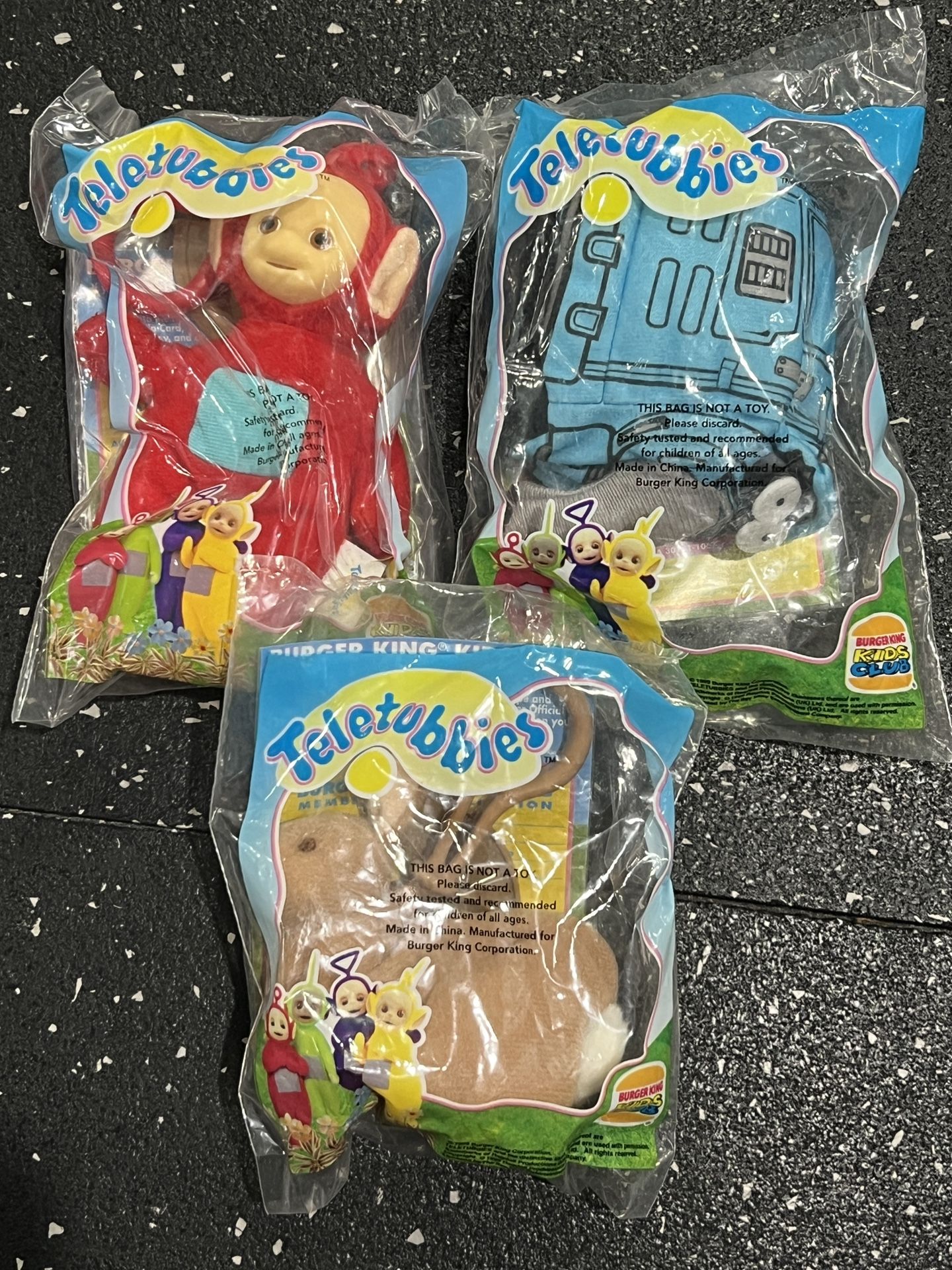 Lot of (3) 1999 Burger King Kids Club Teletubbies Plush Red Po & Bunny & Noo Noo