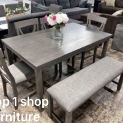 6-pc Dining Set ( Table + 4 Chairs + Bench)